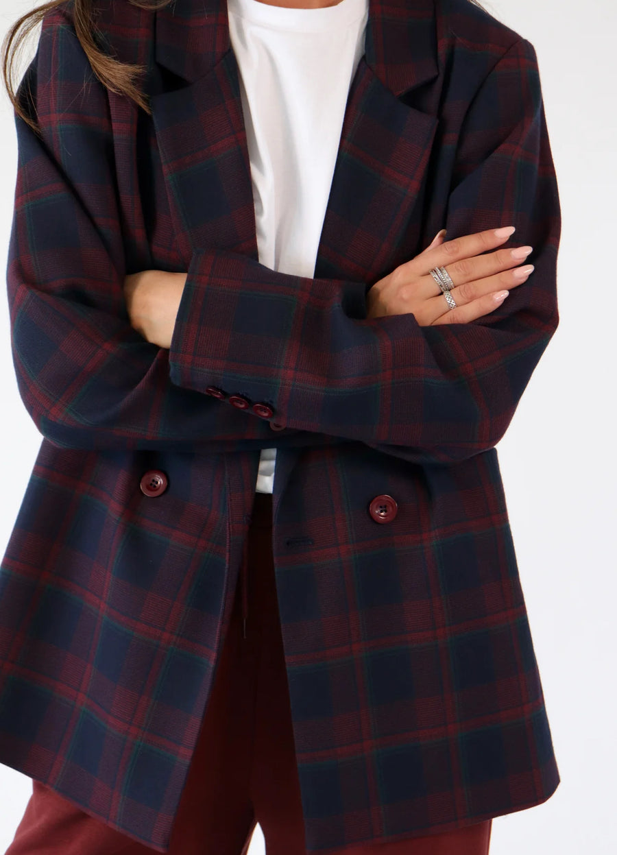 INDY Blue & burgundy checked blazer