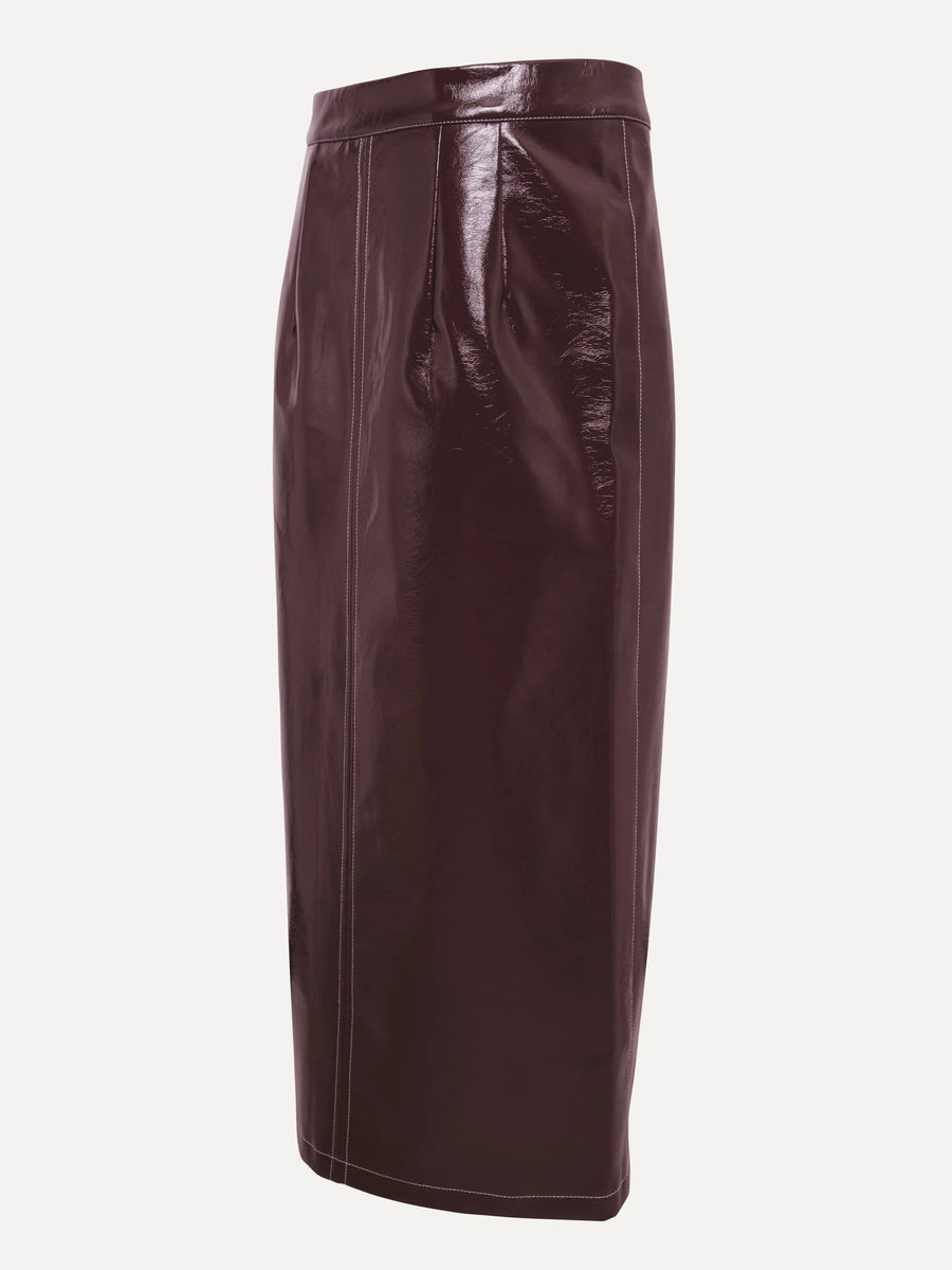 ALEXIA Vegan Leather Midi Skirt BORDEAUX