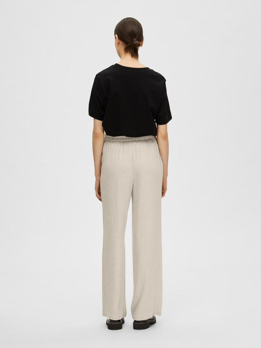 SLFVIVA GULIA hw long linen pants SANDSHELL