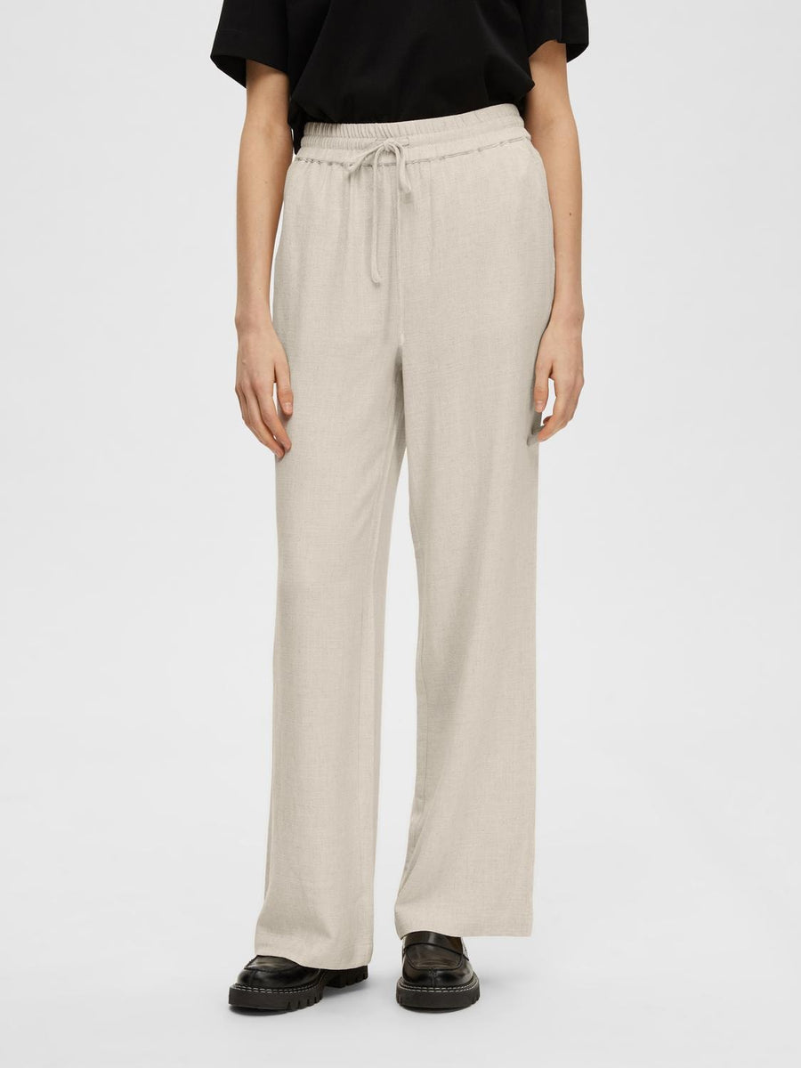 SLFVIVA GULIA hw long linen pants SANDSHELL