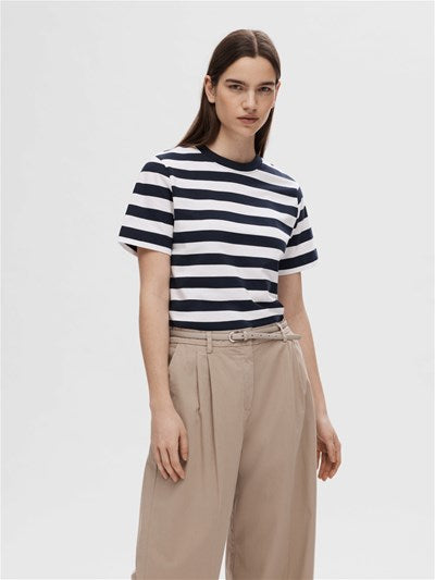 SLFESSENTIAL SS Striped boxy tee